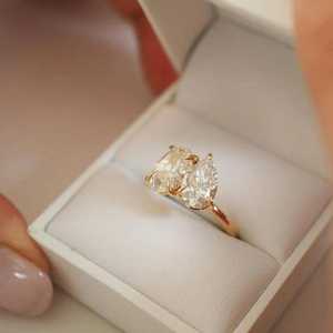 Pear & Oval Moissanite 925 Sterling Silver <b>Ring</b>, Yellow Gold plated <b>Statement</b> <b>Ring</b> - Product Image 4