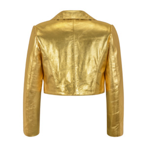 Chaqueta Bolero Corta de Cuero Napa Metálico Genuino para Mujer, Diseño Personalizado, Frente Abierto, Fabricante OEM ODM - Product Image 3