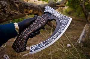 Cuchillo para Pizza de Acero al Carbono de Grado Industrial Hecho a Mano, Cortador Tipo Hacha Grabado, Picador con Mango de Madera, Regalo de Cocina - Product Image 6