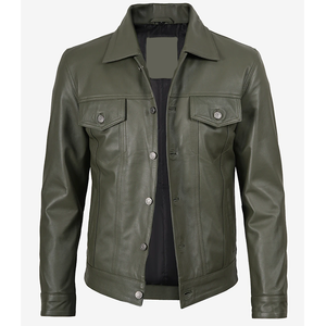 2026 OEM Latest Design Olive Green Cowhide Leather Jacket For Men's Front Pockets 100%High Quality Low MOQ Winter Fashion Jacket - Product Image 3