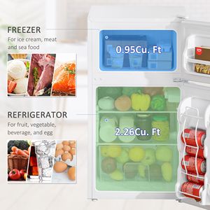 3.2 Cu.Ft bianco Mini doppia porta frigo con Freezer regolabile Termostato reversibile porta frigorifero compatto - Product Image 4