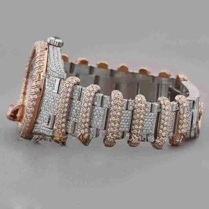 Montre automatique mécanique en acier inoxydable bicolore de luxe avec cristal saphir et diamants glacés, style hip-hop, montre en moissanite - Product Image 5