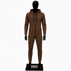 Conjunto de Sudadera con Capucha y Pantalones para Hombre, Color Marrón, Cierre Completo, Estilo Casual, Color Sólido, Algodón, para Otoño, Corte Regular con Detalles Laterales - Product Image 1