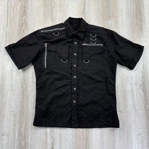 Wholesale <b>Men's</b> Gothic Punk Short Sleeve Shirt Heavy Cotton with D-Rings Metal Zippers Emo Streetwear Top - Product Image 1