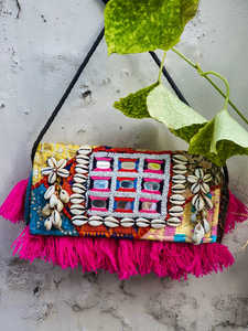 New Vintage Multi Color Cotton Fabric Boho Hippie Tassel <strong>Banjara</strong> <strong>Bags</strong> Tribal Indian Embroidery Patchwork Sea Shell Work Handbags - Product Image 2