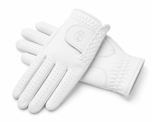Gant de golf en cuir de cabretta blanc pur de qualité supérieure, gants de golf de luxe en cuir véritable doux avec logo personnalisé en relief - Product Image 1
