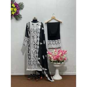 Designer Women's Party Wear <b>Top</b> Bottom Dupatta with <b>Stitched</b> Work Elegant Set - Product Image 2