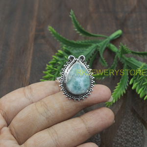 Natural Larimar Gemstone <b>Ring</b> 925 Sterling Silver Handmade Boho Vintage Designer <b>Statement</b> <b>Ring</b> Women Jewelry for Christmas Gift - Product Image 6
