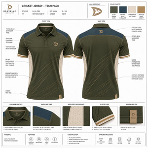 เสื้อคริกเก็ตผู้ชาย พรีเมียม สีเขียวมะกอก พิมพ์ลาย แขนสั้น ระบายอากาศ แห้งเร็ว ชุดกีฬา ทีมแวร์ - Product Image 6