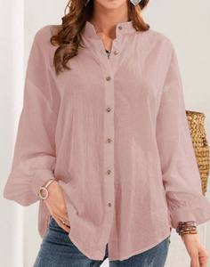 Nouvelle mode femme, chemise décontractée en maille unie blanche à manches longues, coupe droite, broderie, manches raglan, col rabattu, automne - Product Image 3