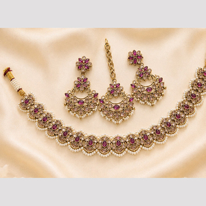 Ensemble collier et boucles d'oreilles pour femme JeweleMarket, plaqué or, cristal, ethnique, mariage, fiançailles, anniversaire, cadeau, Maharashtra - Product Image 2