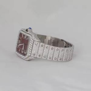 Luxury Unisex Alloy Stainless Steel Sapphire Crystal Diamond Watch Square <b>Red</b> Dial Roman Numeral Analog Quartz Movement Hidden - Product Image 2