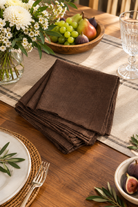 Servilleta de Lino Bordada a Mano, Color Marrón, 60x60cm, Cuadrada, Jacquard, para Mesa de Comedor, Hogar, Restaurante, Avión - Product Image 1