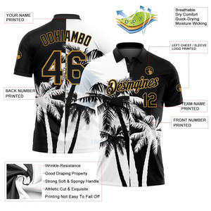 Polo de Golf Personalizado con Diseño 3D en Negro, Blanco y Dorado Antiguo, con Estampado de Palmeras Hawaianas, de Alto Rendimiento, Absorbente de Humedad, Deportivo - Product Image 3