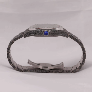 <b>Square</b> Dial Quartz <b>Watch</b> Stainless Steel Band Moissanite Style Diamond Inlay Vintage Wristwatch <b>for</b> <b>Men</b> - Product Image 2