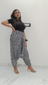 Pantalon Harem Ample Imprimé Animal Vintage avec Dentelle Taille Haute et Cordon de Serrage Respirant Écologique 100% Coton Style Bohème Estival - Product Image 3