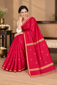 LoomIndia <b>Red</b> Embellished Cotton Silk <b>Saree</b> Traditional Indian Dress with Recycled Materials for Wedding Party Festival Wear - Product Image 3