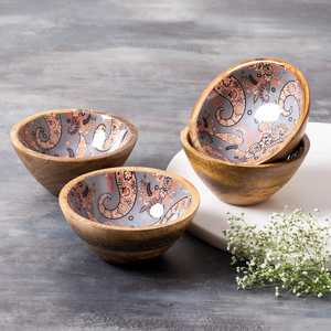 Bol à salade en bois décoratif émaillé fait main, design imprimé personnalisable, le plus vendu, en bois de manguier, usage polyvalent, jetable - Product Image 1
