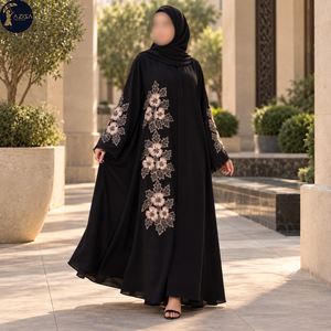 Vestido Abaya Bordado Floral para Mujer con Mangas Acampanadas, Tela Suave, Túnica Islámica Modesta |   Vestido Elegante de Longitud Completa para Ocasiones Especiales - Product Image 4