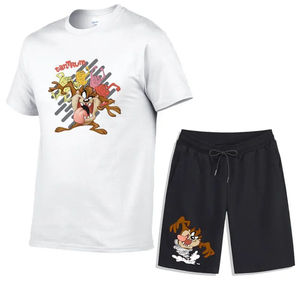 Ensemble 2 pièces T-shirt et short en coton délavé personnalisé pour homme, avec impression en relief et effet soleil délavé, style survêtement - Product Image 2