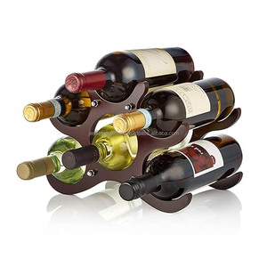 Estante de vino de metal y madera con acabado pulido de madera y acero Diseño rectangular moderno para portabotellas de fiesta - Product Image 2