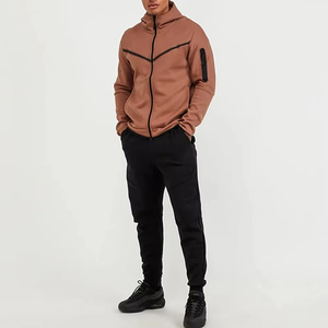 Conjunto Deportivo de Felpa 2 en 1 para Hombre, Color Marrón, con Capucha, Cierre de Cremallera, Bolsillos Laterales, Transpirable, de Poliéster, para Otoño - Product Image 1