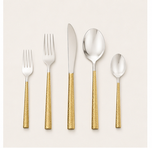 Juego de Cubiertos Martillados de Acero Inoxidable Dorado y Plateado, Vajilla Moderna de Dos Tonos para Cenas Elegantes y Bodas, Precio de Fábrica - Product Image 1