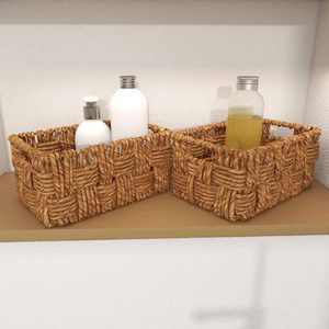 Set of 2 checkered handwoven Water Hyacinth <b>baskets</b> Handmade Storage <b>Basket</b> Wholesale eco-friendly Made by VgreenArt in Vietnam - Product Image 3