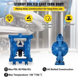 Pompa a Doppio Diaframma in Ghisa Azionata ad Aria per Lavorazione del Petrolio, Ingresso/Uscita 1/2 Pollici, 3 GPM Max, 90 PSI, Diaframma in Nitrile - Product Image 3