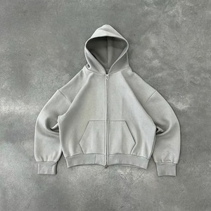 Custom Heavyweight Cotton Drop Shoulder Vintage Washed <b>Men</b> 500 Gsm Boxy Zip up Hoodie Cropped Boxy Double Zipped Hoodies - Product Image 4