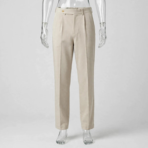 Pantalon droit beige pour homme, taille mi-haute, fermeture à cordon, décontracté, automne, séchage rapide, coton, poches latérales, polyester tricoté - Product Image 3