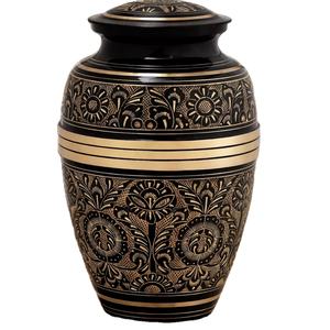 Urna Funeraria de Latón Hecha a Mano, Negra y Dorada, con Grabado Floral, Personalizable, para Cenizas de Adultos, Estilo Americano/Europeo - Product Image 1