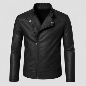 Nueva Chaqueta de Cuero Personalizada para Hombre con Diseño de Hombros Acolchados, Cuello Alto, Corte Regular, Estilo Biker para Ropa Casual de Calle - Product Image 1