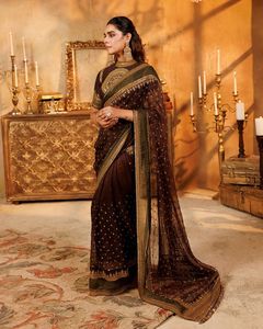 Sari de Diseño Bordado Color Granate para Mujer, Listo para Usar, para Fiestas, Bodas, Festividades, Tradicional, Étnico, Indio - Product Image 2