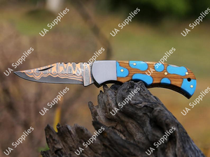 Navaja Plegable de Acero Damasco Forjada a Mano, Soporte OEM/ODM, Personalizable, para Caza, Camping, EDC, Uso General, con Punta de Gota - Product Image 5