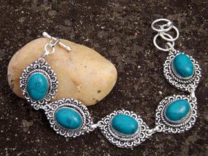 Wholesale Women's Bohemian Gemstone <b>Bracelet</b> Supplier | Green Onyx Rose Quartz Turquoise Agate | Antique Silver Plated Chain - Product Image 2