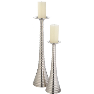 Ensemble de 2 bougeoirs en acier inoxydable pour décoration intérieure, design métallique durable, bougeoirs coniques faits à la main, en promotion - Product Image 1