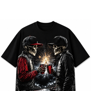 T-shirts pour hommes à la mode, imprimés numériquement avec motif de crâne, coupe ample et épaules tombantes, très demandés. - Product Image 5