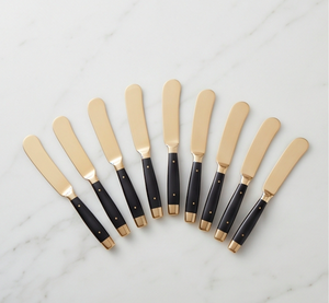 Ensemble de 9 couteaux à fromage en acier inoxydable, lame dorée, manche noir, couteaux à étaler, outils à fromage durables - Product Image 1