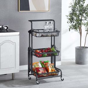 Durable Iron <b>Kitchen</b> Trolley <b>Storage</b> <b>Unit</b> With Microwave Stand And Multiple Tier Basket Organization System - Product Image 1