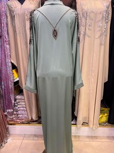 Wholesale Modest Dubai Beaded Sequined <b>Long</b> Sleeve Abaya Muslim Traditional Handmade Wedding Women Breathable V Neck - Product Image 2