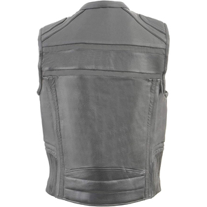 Samroz Sports <b>Men's</b> <b>Black</b> Lined Genuine Leather <b>Vest</b> Neon Green Stitching Armhole Trim V-neck Zipper Closure Winter Outerwear - Product Image 4