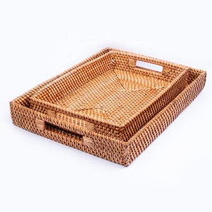 ถาดเสิร์ฟสี่เหลี่ยมผืนผ้าสานหวายคุณภาพสูง ปรับแต่งได้ เป็นมิตรกับสิ่งแวดล้อม เหมาะสำหรับอาหารเช้า ของว่าง ใช้ในครัวและตกแต่ง - Product Image 1