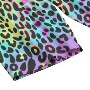 Women's <b>Rainbow</b> Leopard Print 2 Piece Set Three Quarter Sleeve O Neck Loose Knitted <b>Top</b> Above Knee Shorts Casual Spring Summer - Product Image 3