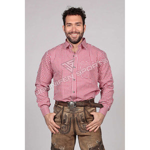 <b>Men's</b> Red&<b>White</b> Bavarian Trachten Oktoberfest Dress <b>Shirt</b> Cotton <b>Long</b> <b>Sleeve</b> Formal Traditional German Style Summer Breathable - Product Image 4