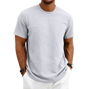 Men's Solid Color Crew Neck Polyester Breathable Pleated T <b>Shirt</b> Comfortable Regular Fit Casual Short Sleeve Summer Daily Wear - Product Image 4