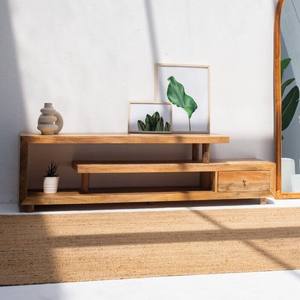 Mueble de TV de Madera de 3 Estantes Vandana Novara Hexa, Consola de Entretenimiento Moderna de Madera Maciza Minimalista - Product Image 1