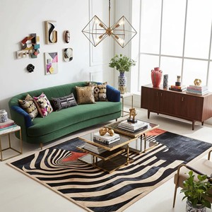 Abstract Geometric Area <b>Rug</b> Modern Hand Tufted <b>Black</b> Orange Striped Wool Carpet Contemporary Living Room Bedroom Floor Decor <b>Rug</b> - Product Image 1