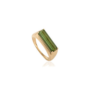 Anillo de Turmalina Verde en Forma de Baguette de Oro Amarillo K18, Últimas Novedades Personalizadas, Regalo de Aniversario - Product Image 3