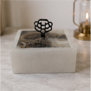 Caja Decorativa Cuadrada de Piedra Hecha a Mano con Incrustaciones de Ágata y Perilla de Metal, Decoración Moderna para el Hogar, para Sala de Estar, Uso en Interiores - Product Image 5